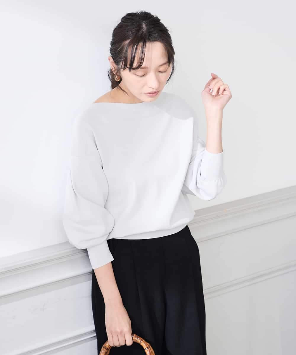 K3FED11044 a.v.v Elmi(アー・ヴェ・ヴェ) 【低身長サイズ】【洗える/UVカット】ボートネック袖タックニット オレンジ