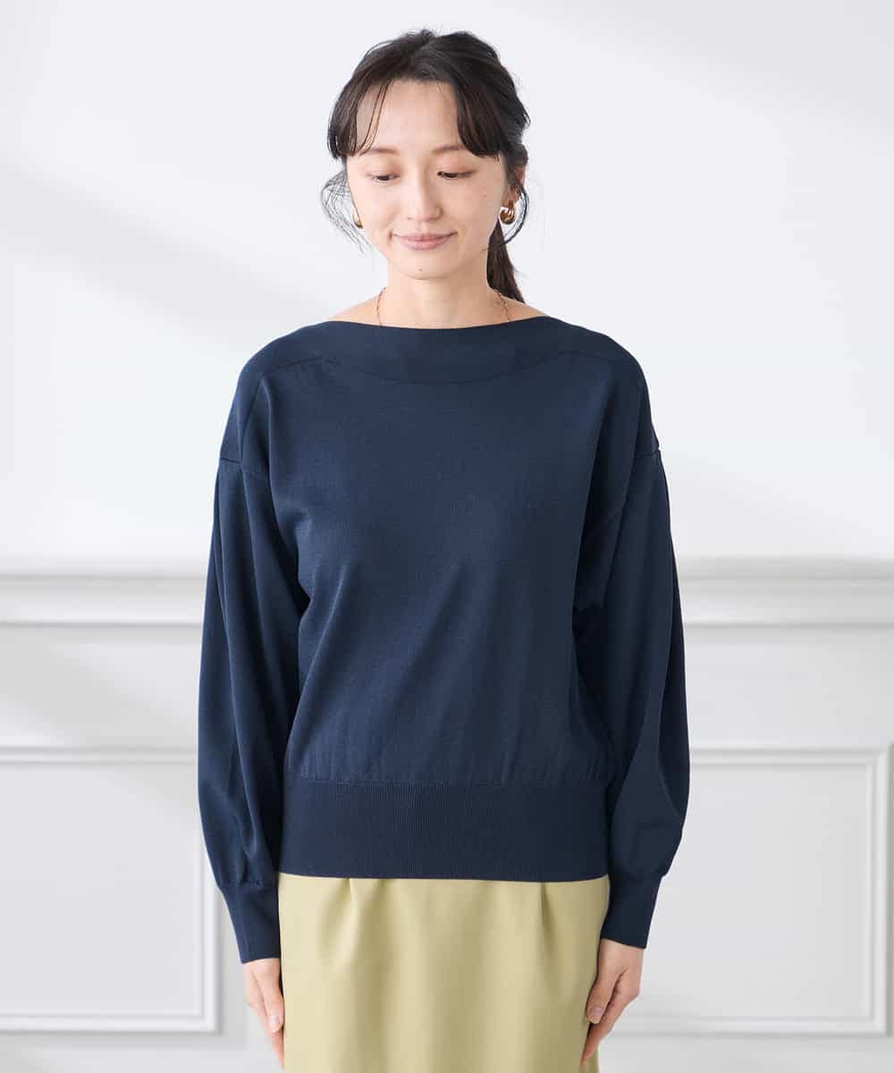 K3FED11044 a.v.v Elmi(アー・ヴェ・ヴェ) 【低身長サイズ】【洗える/UVカット】ボートネック袖タックニット オレンジ