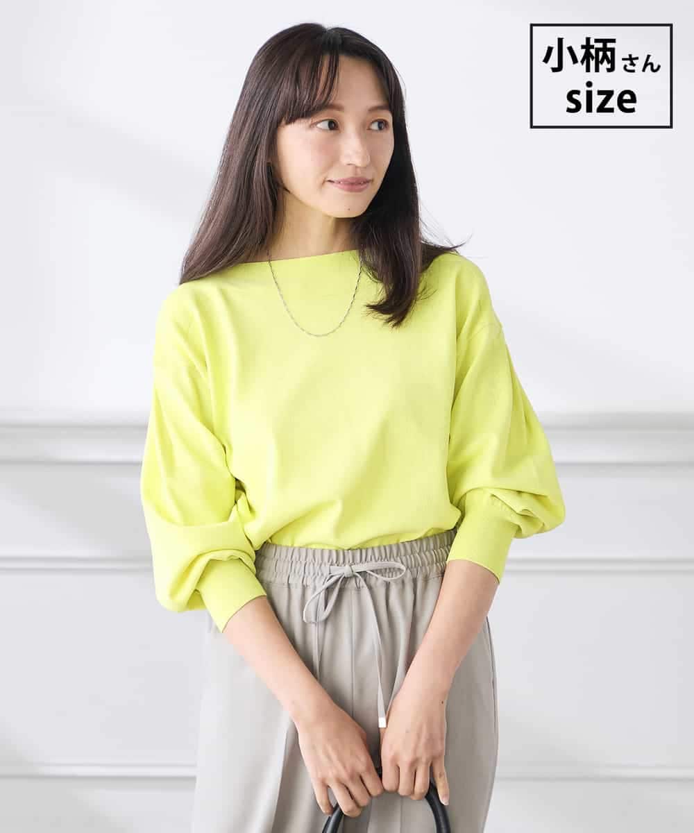 K3FED11044 a.v.v Elmi(アー・ヴェ・ヴェ) 【低身長サイズ】【洗える/UVカット】ボートネック袖タックニット グリーン