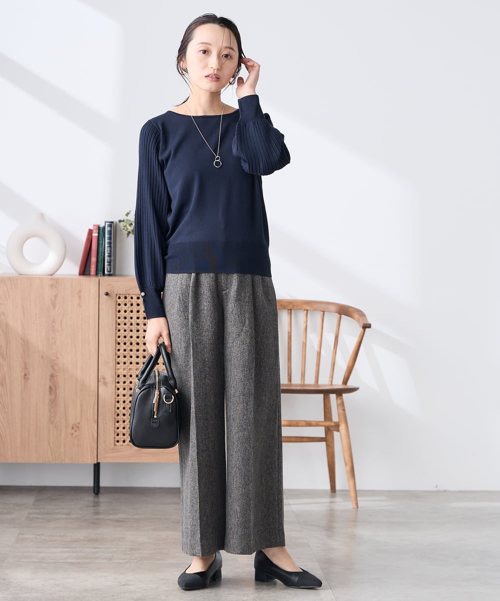 K3FED12044 a.v.v Elmi(アー・ヴェ・ヴェ) 【低身長サイズ】プリーツスリーブニット ネイビー