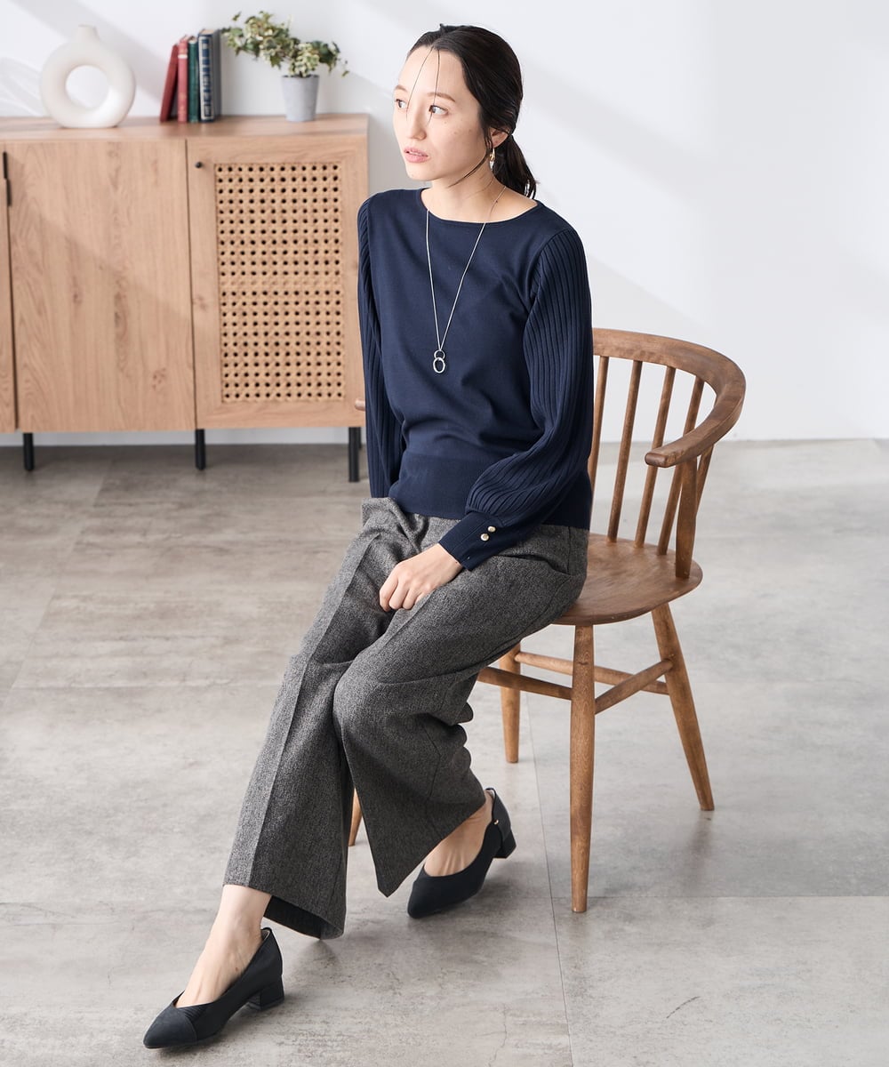 K3FED12044 a.v.v Elmi(アー・ヴェ・ヴェ) 【低身長サイズ】プリーツスリーブニット ネイビー