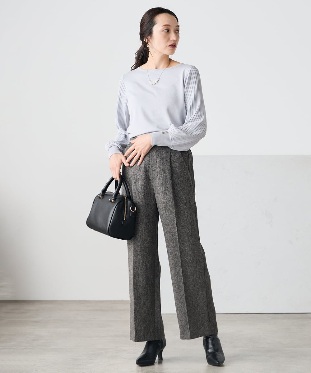 K3FED12044 a.v.v Elmi(アー・ヴェ・ヴェ) 【低身長サイズ】プリーツスリーブニット ネイビー