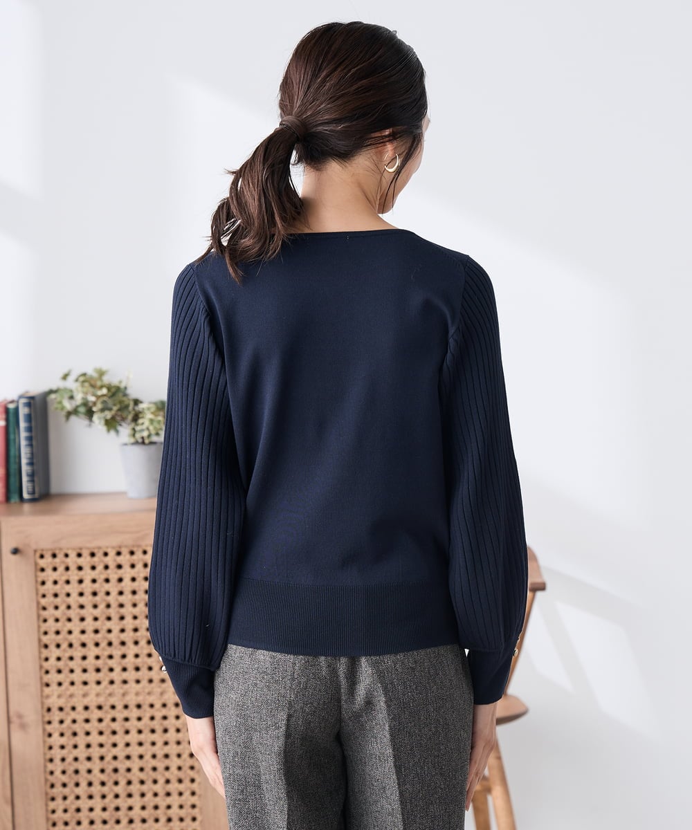 K3FED12044 a.v.v Elmi(アー・ヴェ・ヴェ) 【低身長サイズ】プリーツスリーブニット ネイビー