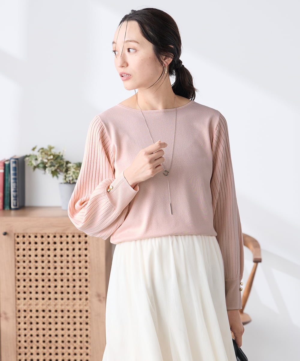 K3FED12044 a.v.v Elmi(アー・ヴェ・ヴェ) 【低身長サイズ】プリーツスリーブニット ネイビー