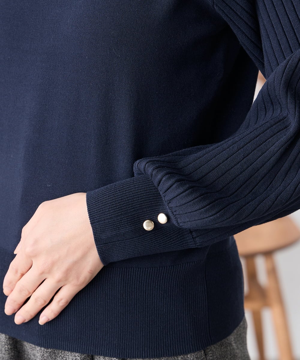 K3FED12044 a.v.v Elmi(アー・ヴェ・ヴェ) 【低身長サイズ】プリーツスリーブニット ネイビー