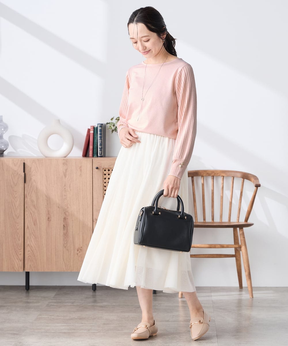 K3FED12044 a.v.v Elmi(アー・ヴェ・ヴェ) 【低身長サイズ】プリーツスリーブニット ネイビー