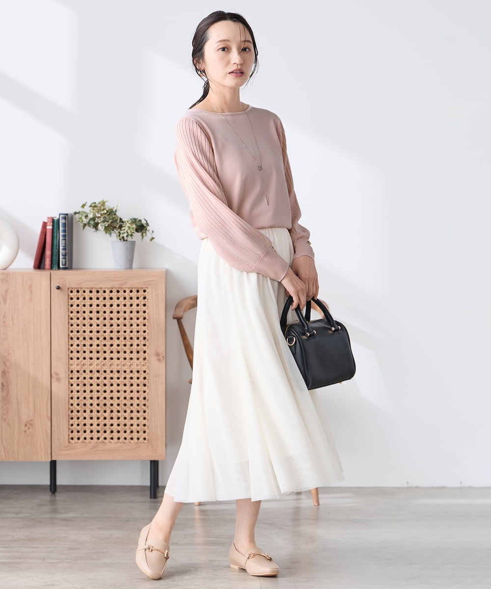 K3FED12044 a.v.v Elmi(アー・ヴェ・ヴェ) 【低身長サイズ】プリーツスリーブニット ネイビー