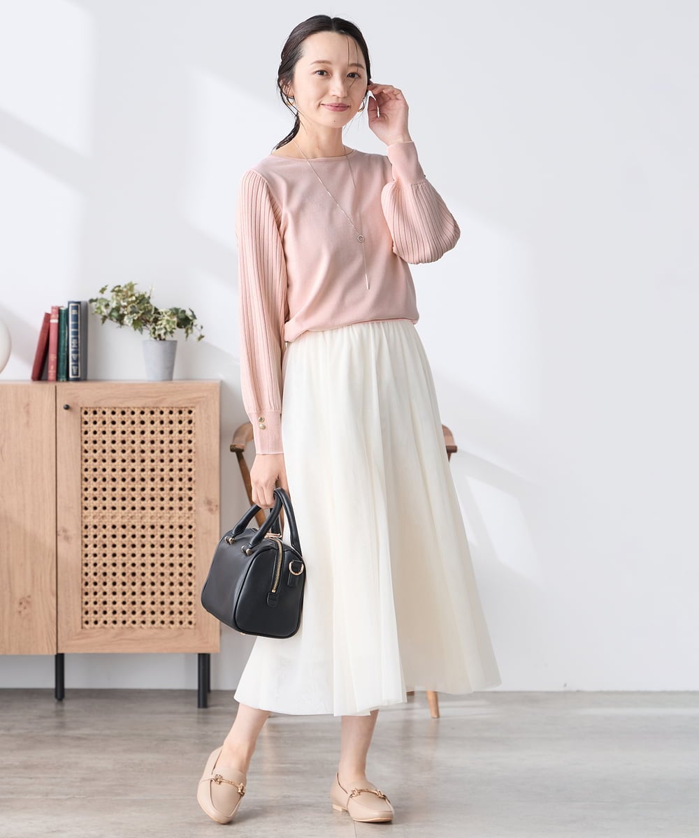 K3FED12044 a.v.v Elmi(アー・ヴェ・ヴェ) 【低身長サイズ】プリーツスリーブニット ネイビー