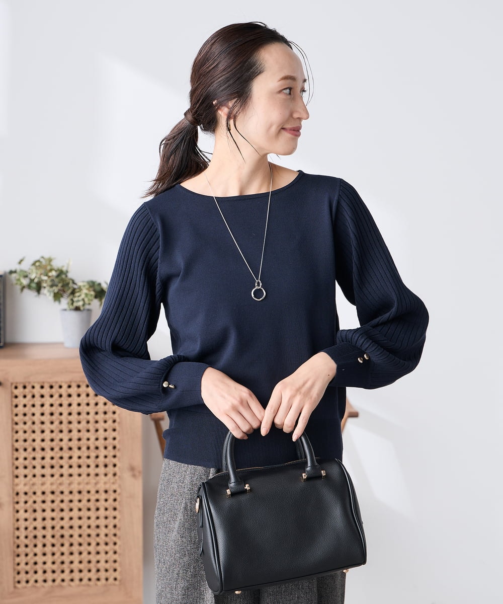 K3FED12044 a.v.v Elmi(アー・ヴェ・ヴェ) 【低身長サイズ】プリーツスリーブニット ネイビー