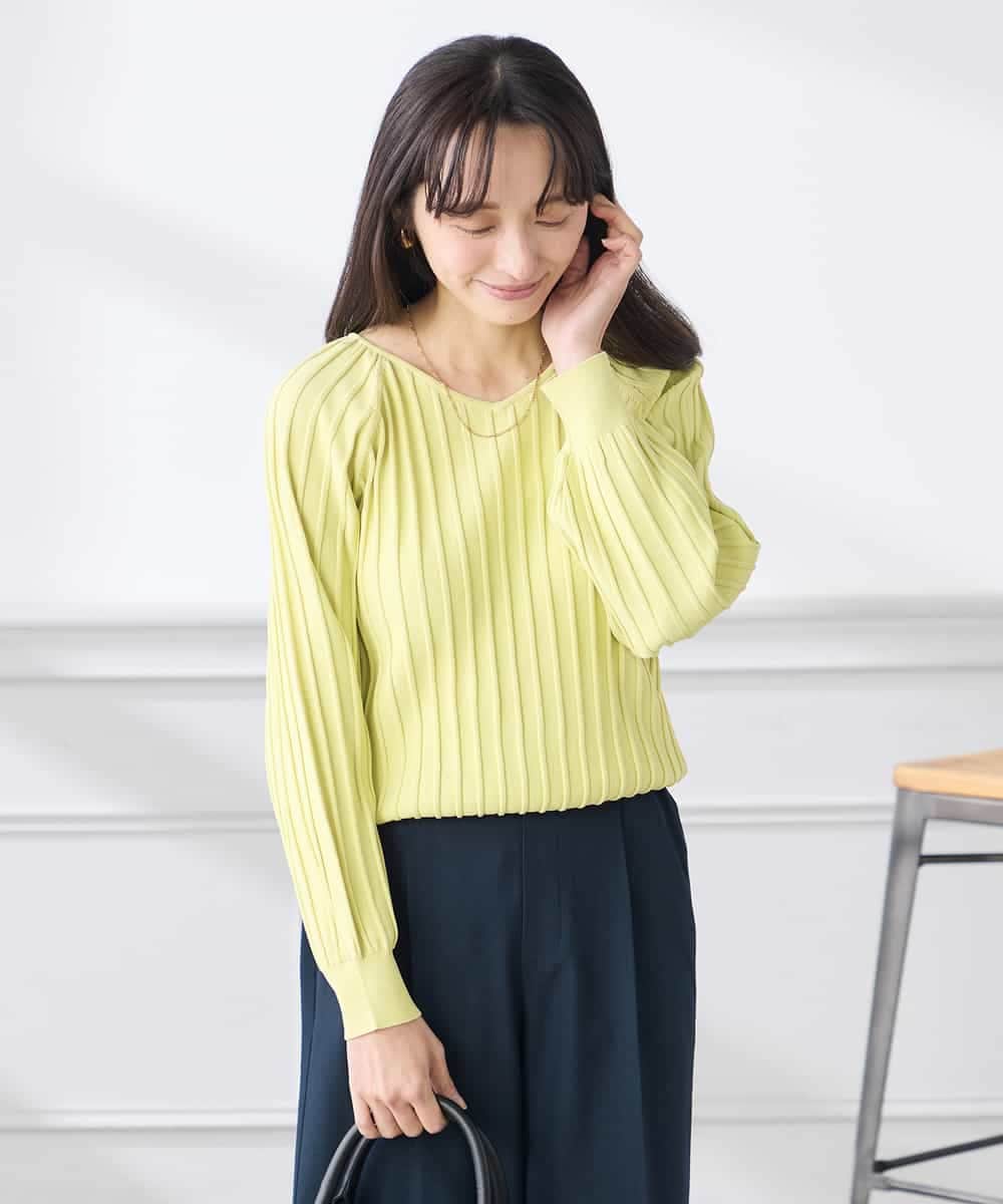 K3FED15044 a.v.v(アー・ヴェ・ヴェ) 【低身長サイズ】【洗える/UVカット】プリーツライクニット ライトイエロー