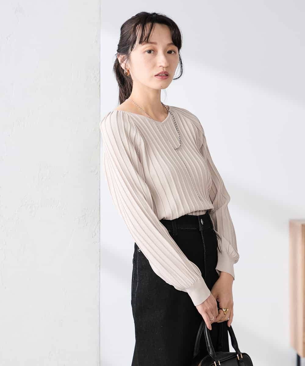 K3FED15044 a.v.v(アー・ヴェ・ヴェ) 【低身長サイズ】【洗える/UVカット】プリーツライクニット ライトイエロー