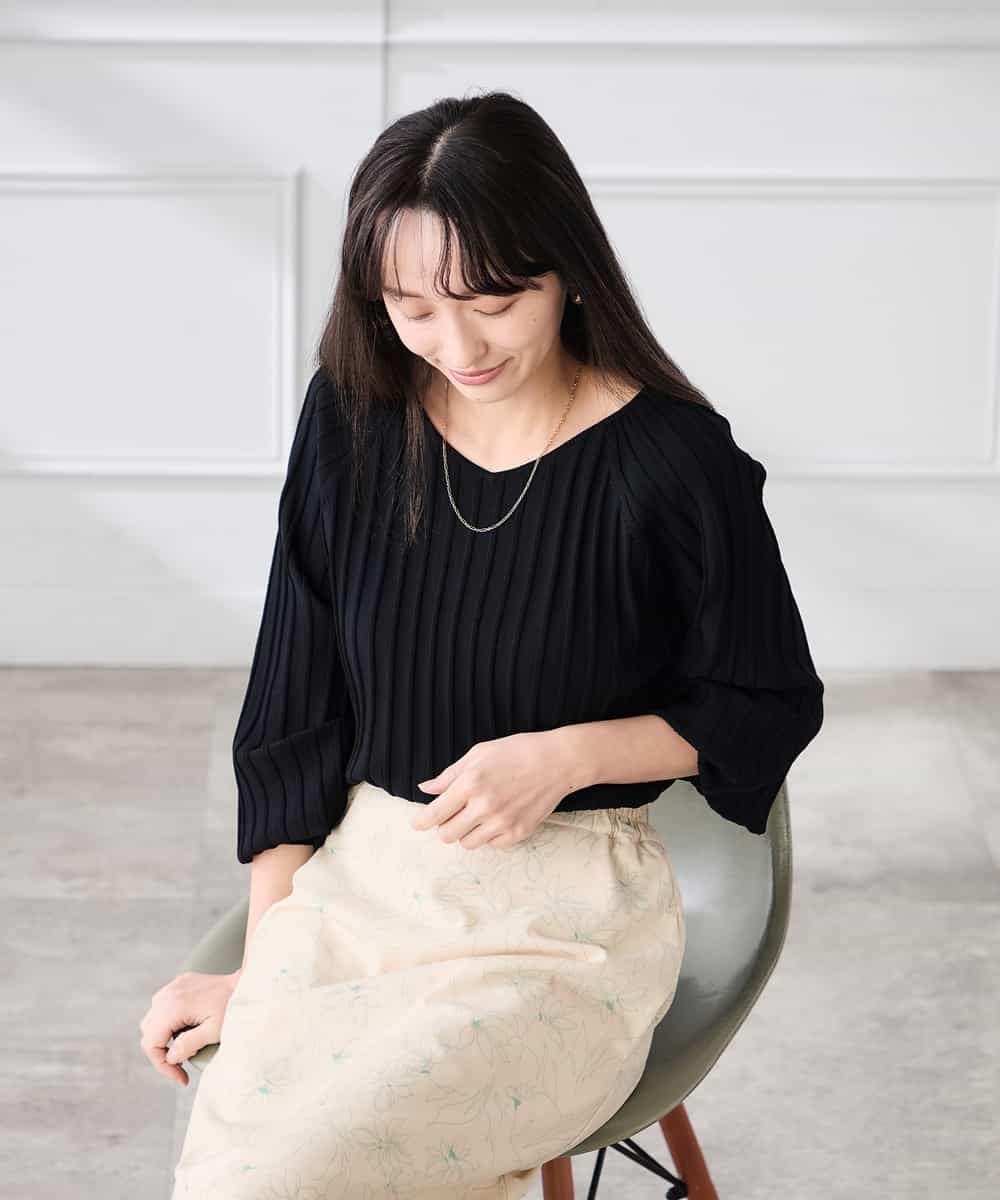 K3FED15044 a.v.v(アー・ヴェ・ヴェ) 【低身長サイズ】【洗える/UVカット】プリーツライクニット ライトイエロー