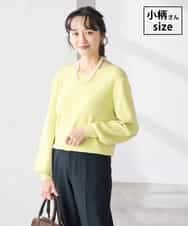 K3FED59039 a.v.v Elmi(アー・ヴェ・ヴェ) 【低身長サイズ】【洗える/UVカット】Vネックパフスリーブニット ライトイエロー