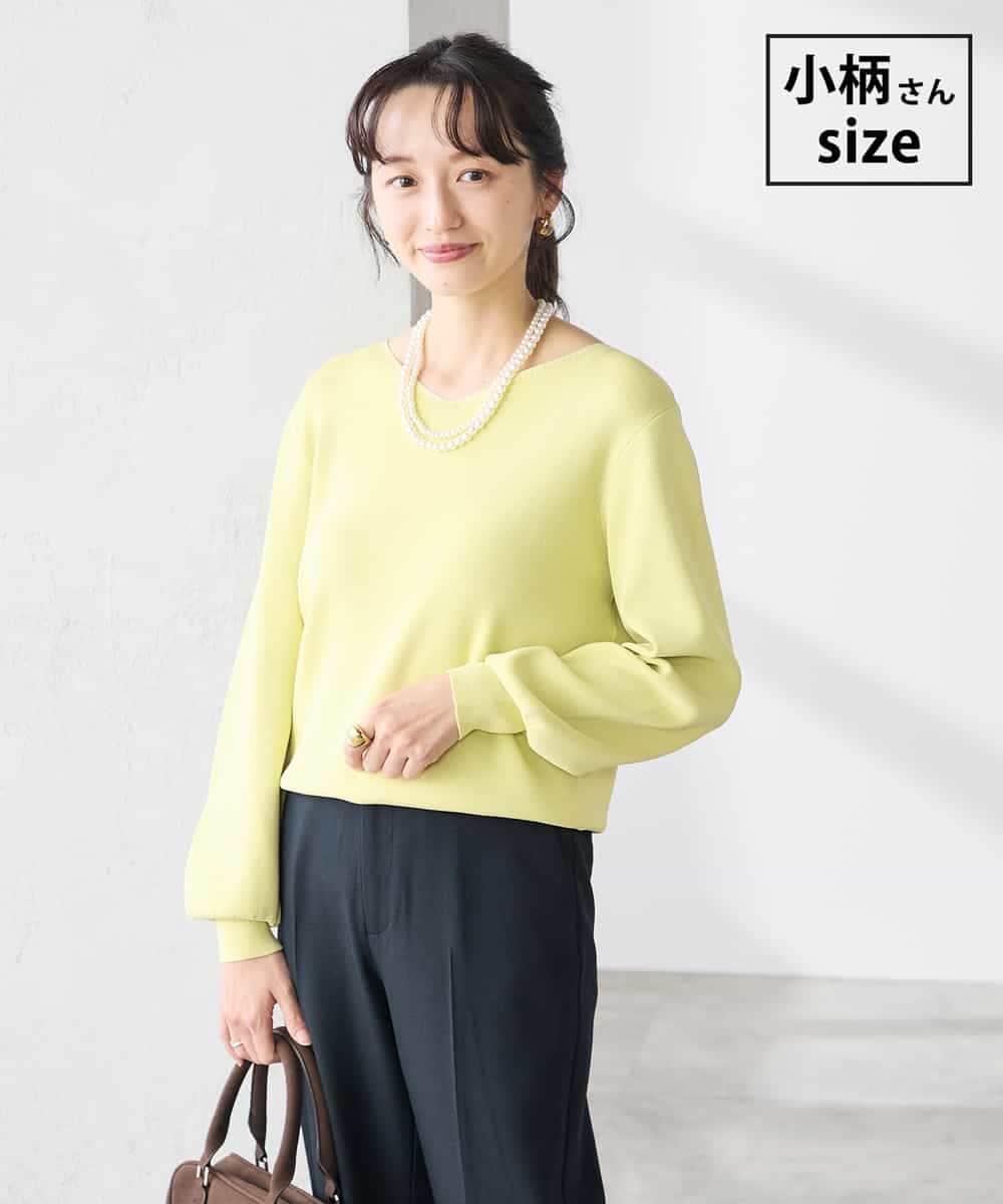 K3FED59039 a.v.v Elmi(アー・ヴェ・ヴェ) 【低身長サイズ】【洗える/UVカット】Vネックパフスリーブニット ライトイエロー