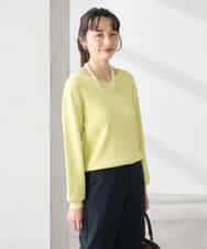 K3FED59039 a.v.v Elmi(アー・ヴェ・ヴェ) 【低身長サイズ】【洗える/UVカット】Vネックパフスリーブニット ライトイエロー