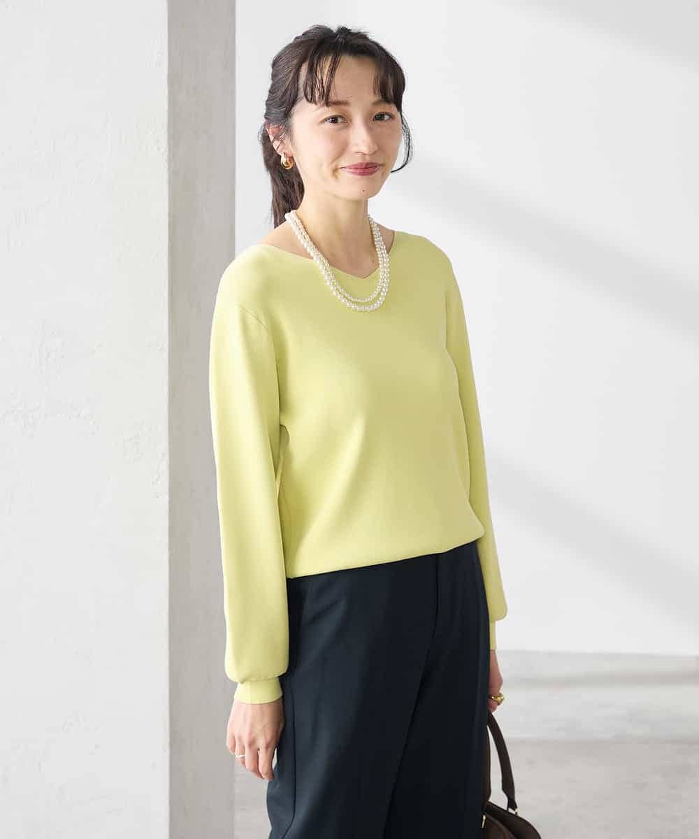 K3FED59039 a.v.v Elmi(アー・ヴェ・ヴェ) 【低身長サイズ】【洗える/UVカット】Vネックパフスリーブニット ライトイエロー