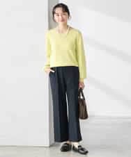 K3FED59039 a.v.v Elmi(アー・ヴェ・ヴェ) 【低身長サイズ】【洗える/UVカット】Vネックパフスリーブニット ライトイエロー