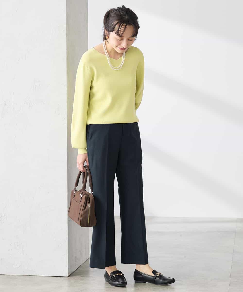 K3FED59039 a.v.v Elmi(アー・ヴェ・ヴェ) 【低身長サイズ】【洗える/UVカット】Vネックパフスリーブニット ライトイエロー