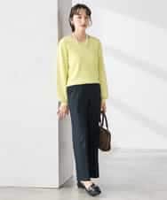 K3FED59039 a.v.v Elmi(アー・ヴェ・ヴェ) 【低身長サイズ】【洗える/UVカット】Vネックパフスリーブニット ライトイエロー