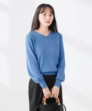 K3FED59039 a.v.v Elmi(アー・ヴェ・ヴェ) 【低身長サイズ】【洗える/UVカット】Vネックパフスリーブニット ライトイエロー