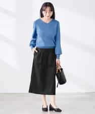 K3FED59039 a.v.v Elmi(アー・ヴェ・ヴェ) 【低身長サイズ】【洗える/UVカット】Vネックパフスリーブニット ライトイエロー