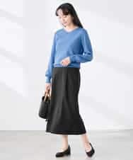 K3FED59039 a.v.v Elmi(アー・ヴェ・ヴェ) 【低身長サイズ】【洗える/UVカット】Vネックパフスリーブニット ライトイエロー