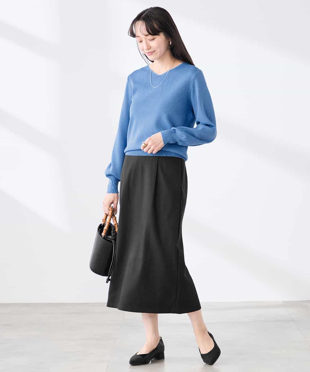 K3FED59039 a.v.v Elmi(アー・ヴェ・ヴェ) 【低身長サイズ】【洗える/UVカット】Vネックパフスリーブニット ライトイエロー