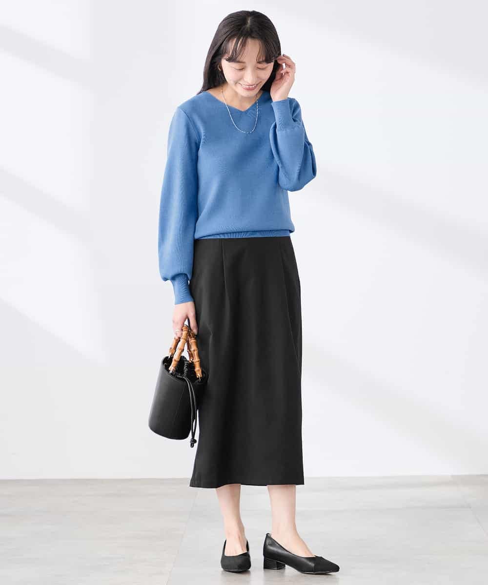 K3FED59039 a.v.v Elmi(アー・ヴェ・ヴェ) 【低身長サイズ】【洗える/UVカット】Vネックパフスリーブニット ライトイエロー