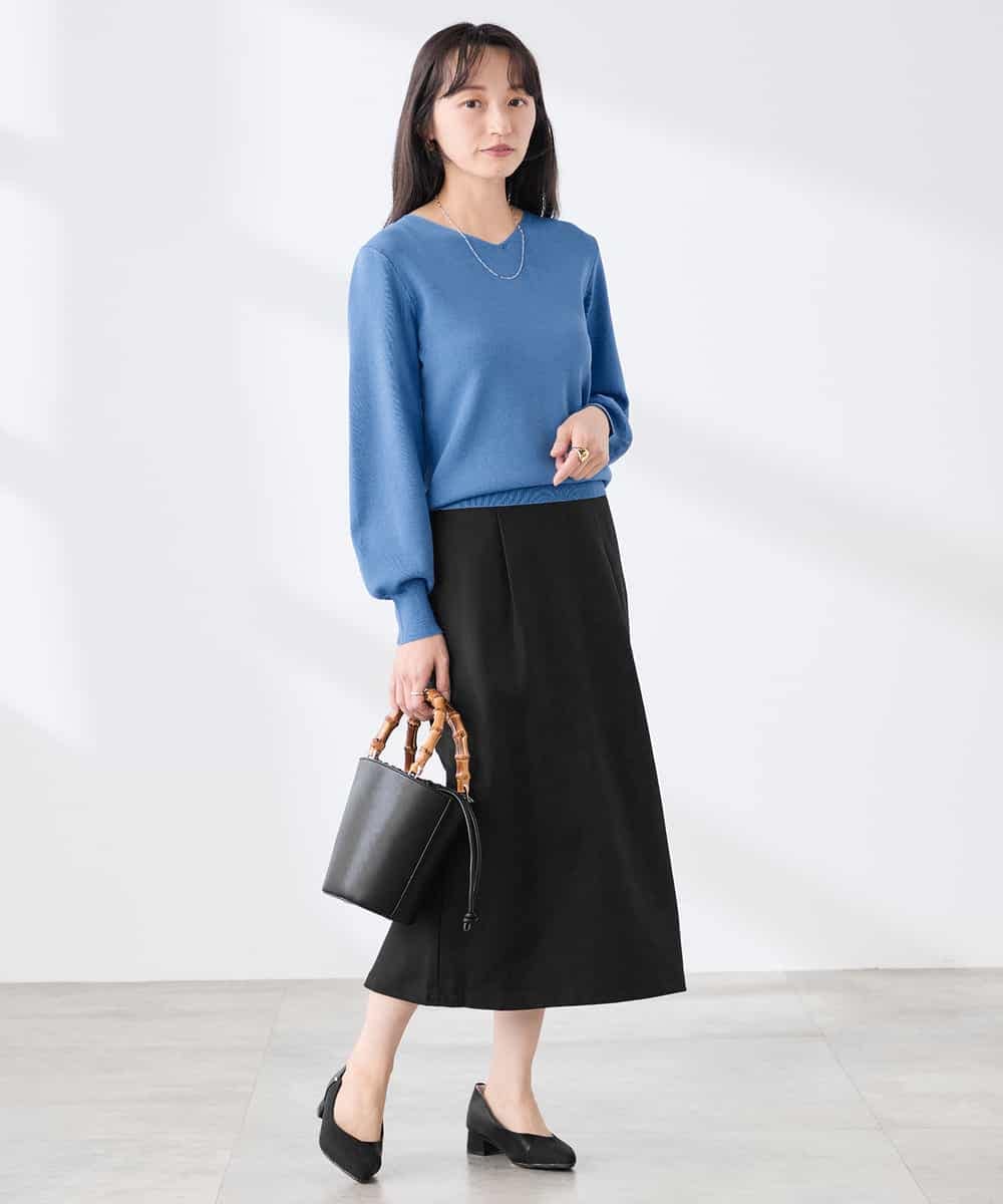 K3FED59039 a.v.v Elmi(アー・ヴェ・ヴェ) 【低身長サイズ】【洗える/UVカット】Vネックパフスリーブニット ライトイエロー