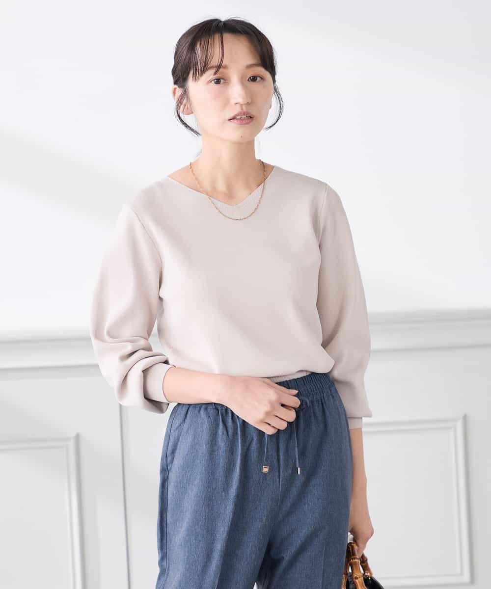 K3FED59039 a.v.v Elmi(アー・ヴェ・ヴェ) 【低身長サイズ】【洗える/UVカット】Vネックパフスリーブニット ライトイエロー