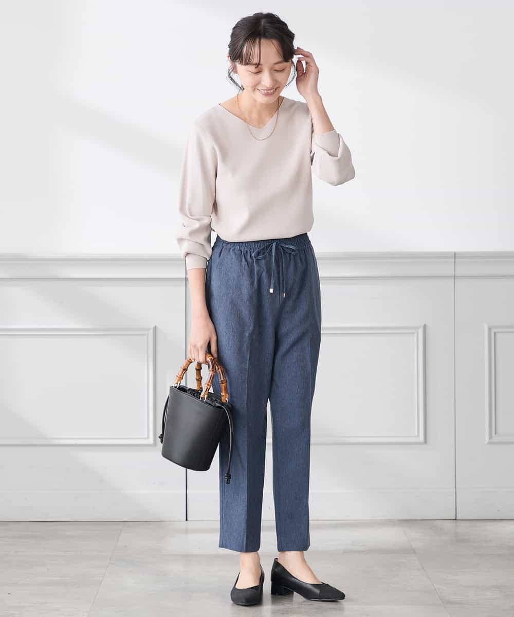 K3FED59039 a.v.v Elmi(アー・ヴェ・ヴェ) 【低身長サイズ】【洗える/UVカット】Vネックパフスリーブニット ライトイエロー