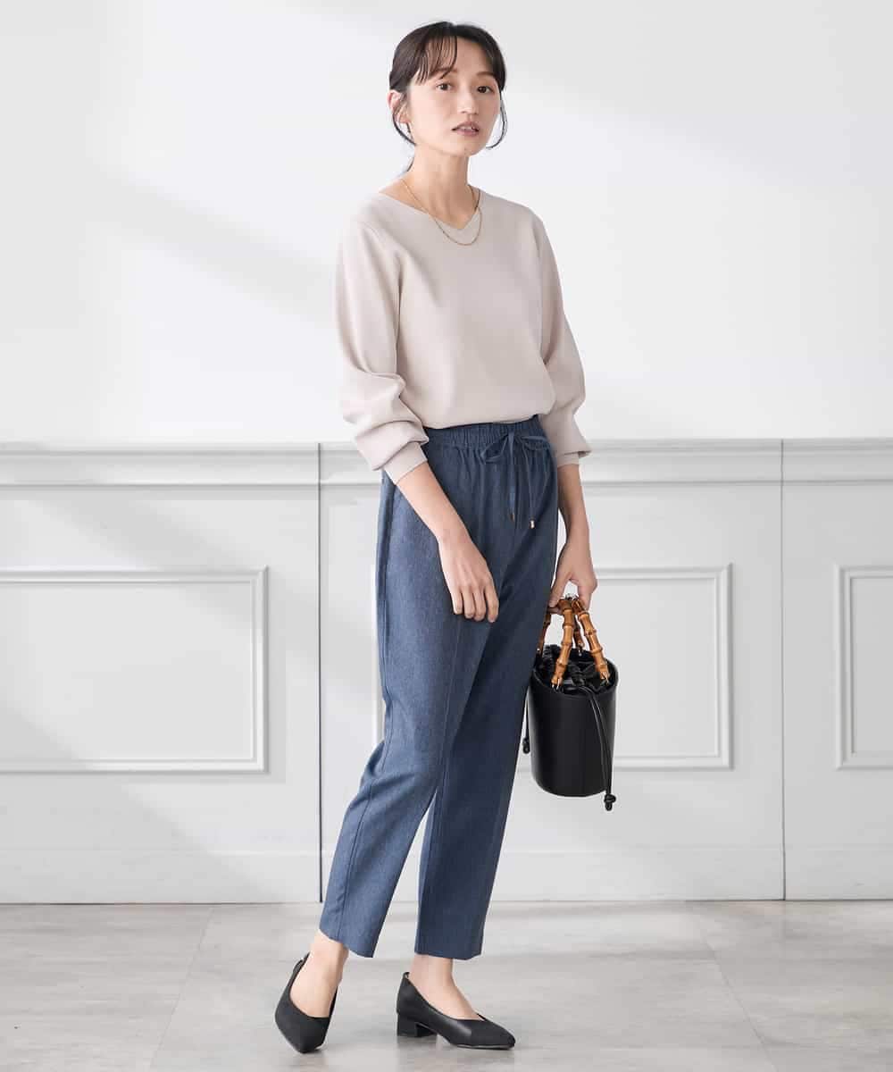 K3FED59039 a.v.v Elmi(アー・ヴェ・ヴェ) 【低身長サイズ】【洗える/UVカット】Vネックパフスリーブニット ライトイエロー