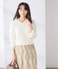 K3FED59039 a.v.v Elmi(アー・ヴェ・ヴェ) 【低身長サイズ】【洗える/UVカット】Vネックパフスリーブニット ライトイエロー