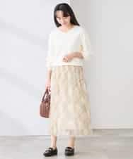 K3FED59039 a.v.v Elmi(アー・ヴェ・ヴェ) 【低身長サイズ】【洗える/UVカット】Vネックパフスリーブニット ライトイエロー