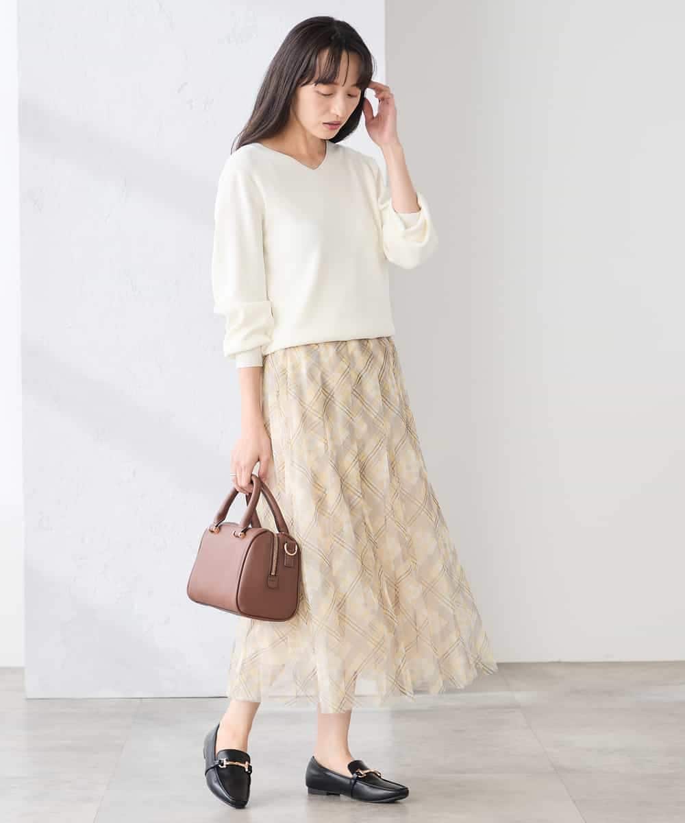 K3FED59039 a.v.v Elmi(アー・ヴェ・ヴェ) 【低身長サイズ】【洗える/UVカット】Vネックパフスリーブニット ライトイエロー