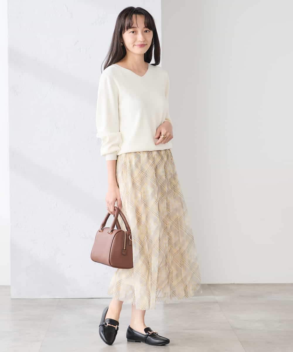 K3FED59039 a.v.v Elmi(アー・ヴェ・ヴェ) 【低身長サイズ】【洗える/UVカット】Vネックパフスリーブニット ライトイエロー