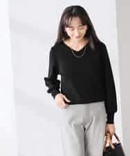 K3FED59039 a.v.v Elmi(アー・ヴェ・ヴェ) 【低身長サイズ】【洗える/UVカット】Vネックパフスリーブニット ライトイエロー