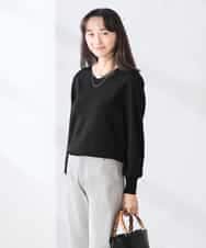 K3FED59039 a.v.v Elmi(アー・ヴェ・ヴェ) 【低身長サイズ】【洗える/UVカット】Vネックパフスリーブニット ライトイエロー