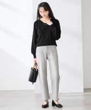 K3FED59039 a.v.v Elmi(アー・ヴェ・ヴェ) 【低身長サイズ】【洗える/UVカット】Vネックパフスリーブニット ライトイエロー