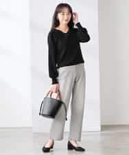 K3FED59039 a.v.v Elmi(アー・ヴェ・ヴェ) 【低身長サイズ】【洗える/UVカット】Vネックパフスリーブニット ライトイエロー