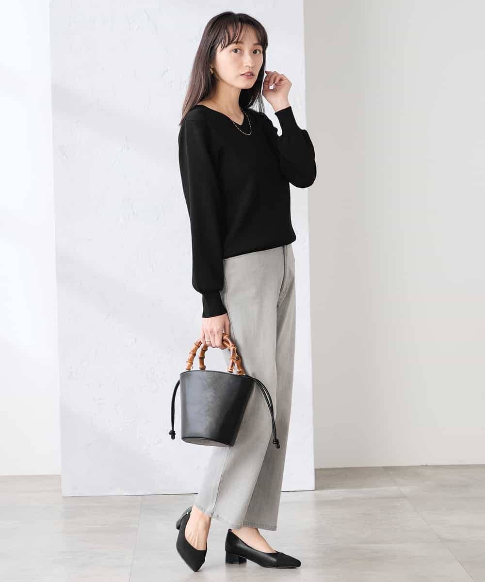 K3FED59039 a.v.v Elmi(アー・ヴェ・ヴェ) 【低身長サイズ】【洗える/UVカット】Vネックパフスリーブニット ライトイエロー