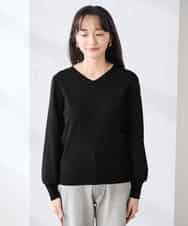 K3FED59039 a.v.v Elmi(アー・ヴェ・ヴェ) 【低身長サイズ】【洗える/UVカット】Vネックパフスリーブニット ライトイエロー