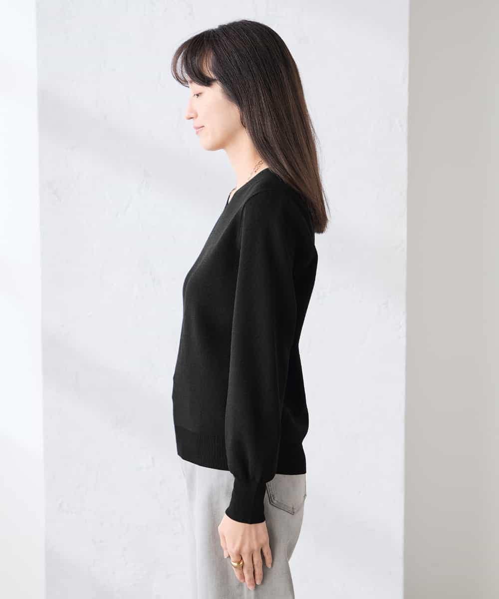 K3FED59039 a.v.v Elmi(アー・ヴェ・ヴェ) 【低身長サイズ】【洗える/UVカット】Vネックパフスリーブニット ライトイエロー