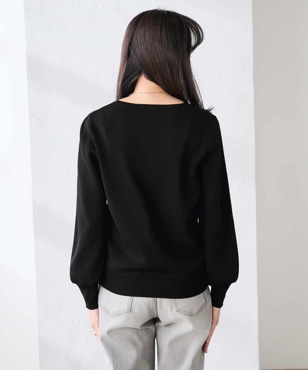 K3FED59039 a.v.v Elmi(アー・ヴェ・ヴェ) 【低身長サイズ】【洗える/UVカット】Vネックパフスリーブニット ライトイエロー