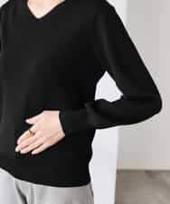 K3FED59039 a.v.v Elmi(アー・ヴェ・ヴェ) 【低身長サイズ】【洗える/UVカット】Vネックパフスリーブニット ライトイエロー