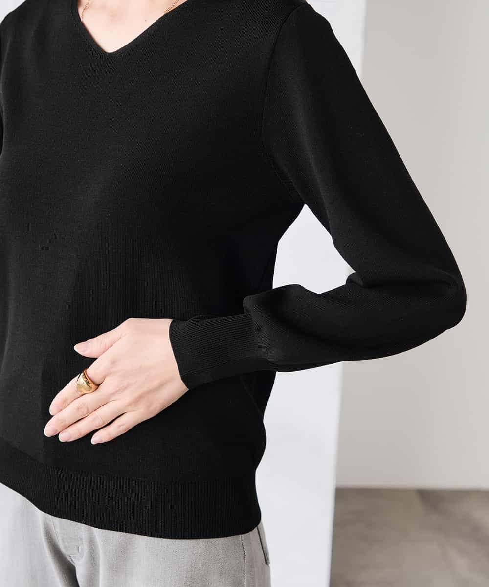 K3FED59039 a.v.v Elmi(アー・ヴェ・ヴェ) 【低身長サイズ】【洗える/UVカット】Vネックパフスリーブニット ライトイエロー