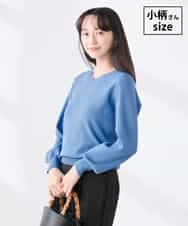 K3FED59039 a.v.v Elmi(アー・ヴェ・ヴェ) 【低身長サイズ】【洗える/UVカット】Vネックパフスリーブニット ブルー