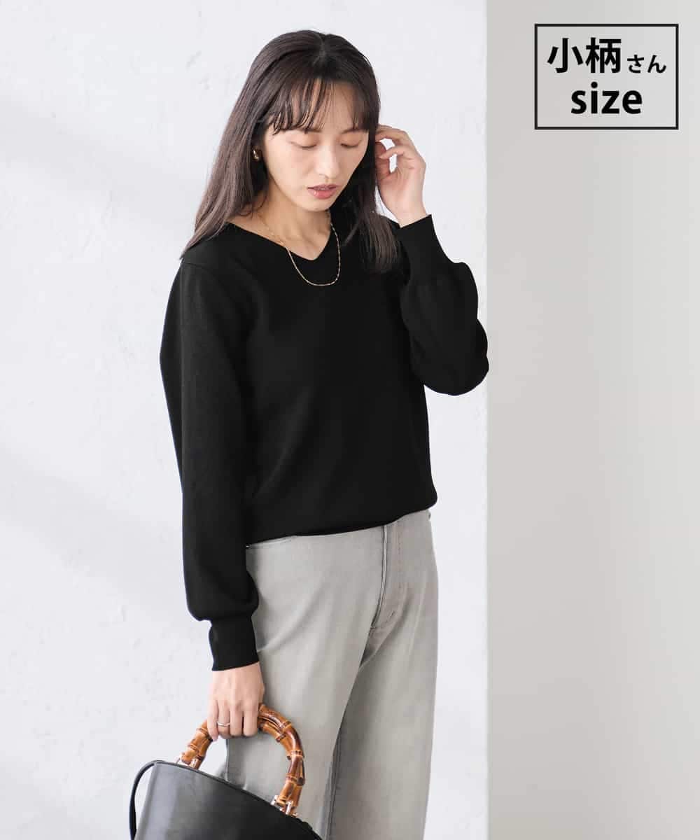 K3FED59039 a.v.v Elmi(アー・ヴェ・ヴェ) 【低身長サイズ】【洗える/UVカット】Vネックパフスリーブニット ブラック