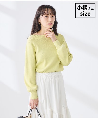 K3FED69039  【低身長サイズ】【WEB限定/洗える/UVカット】ボートネックパフスリーブニット