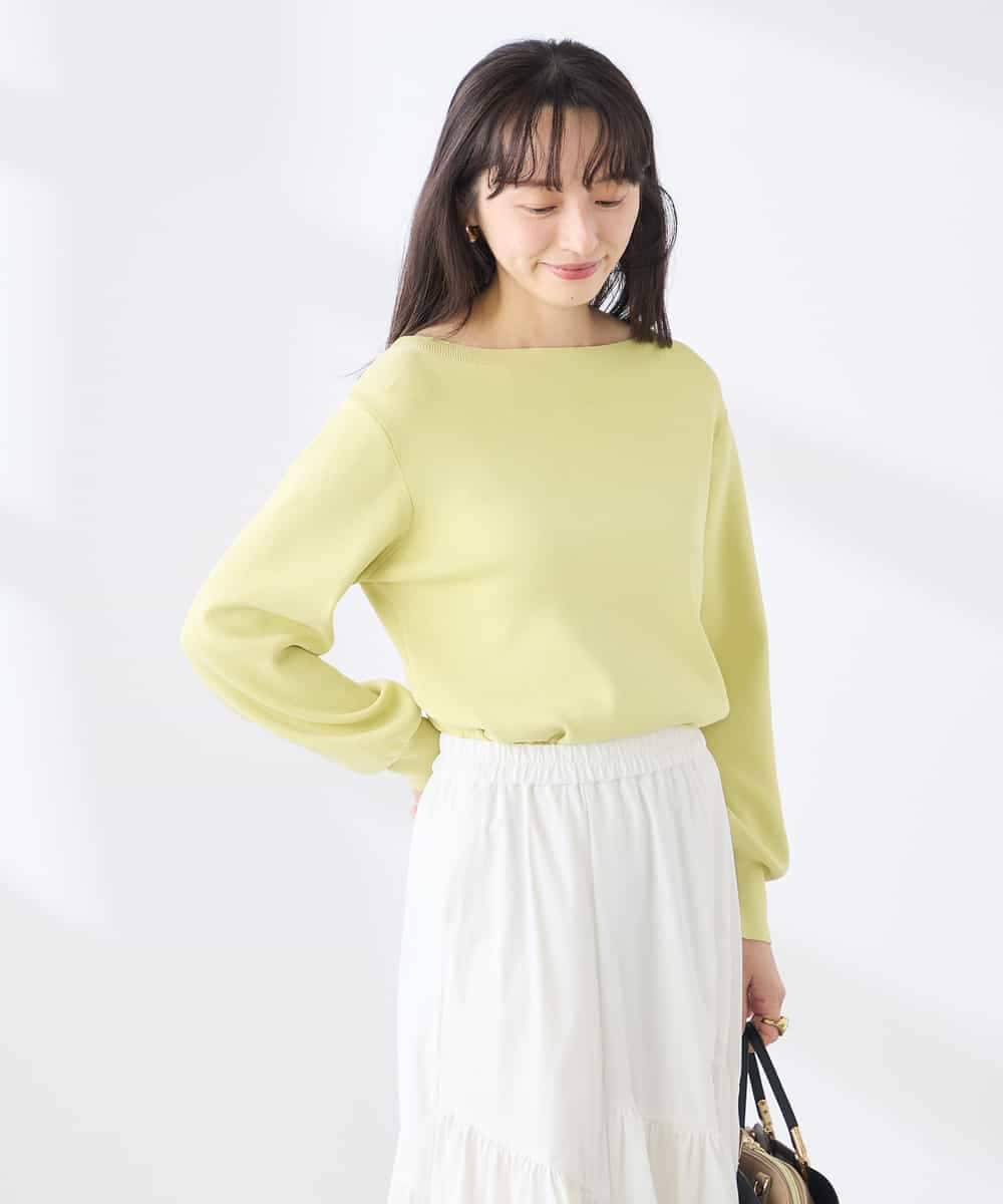 K3FED69039 a.v.v Elmi(アー・ヴェ・ヴェ) 【低身長サイズ】【WEB限定/洗える/UVカット】ボートネックパフスリーブニット ライトイエロー